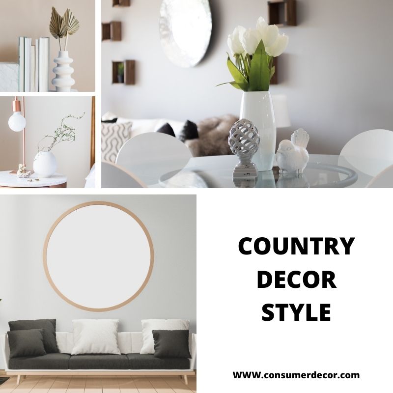 ountry decor style brings the charm of rural life into your home with rustic wood, vintage accents, and cozy, warm tones.