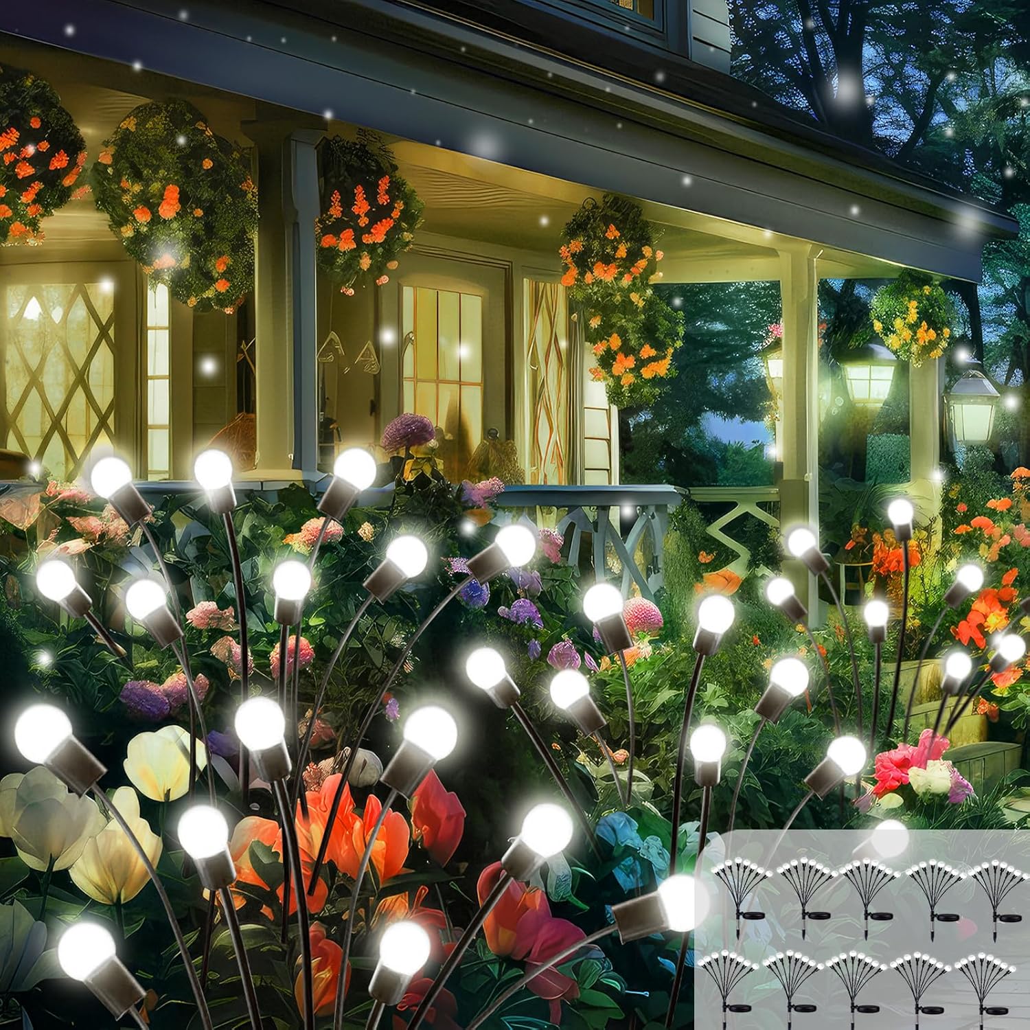 Waterproof solar outdoor lights for garden, patio, or pathway, durable weather-resistant LED landscape lighting.